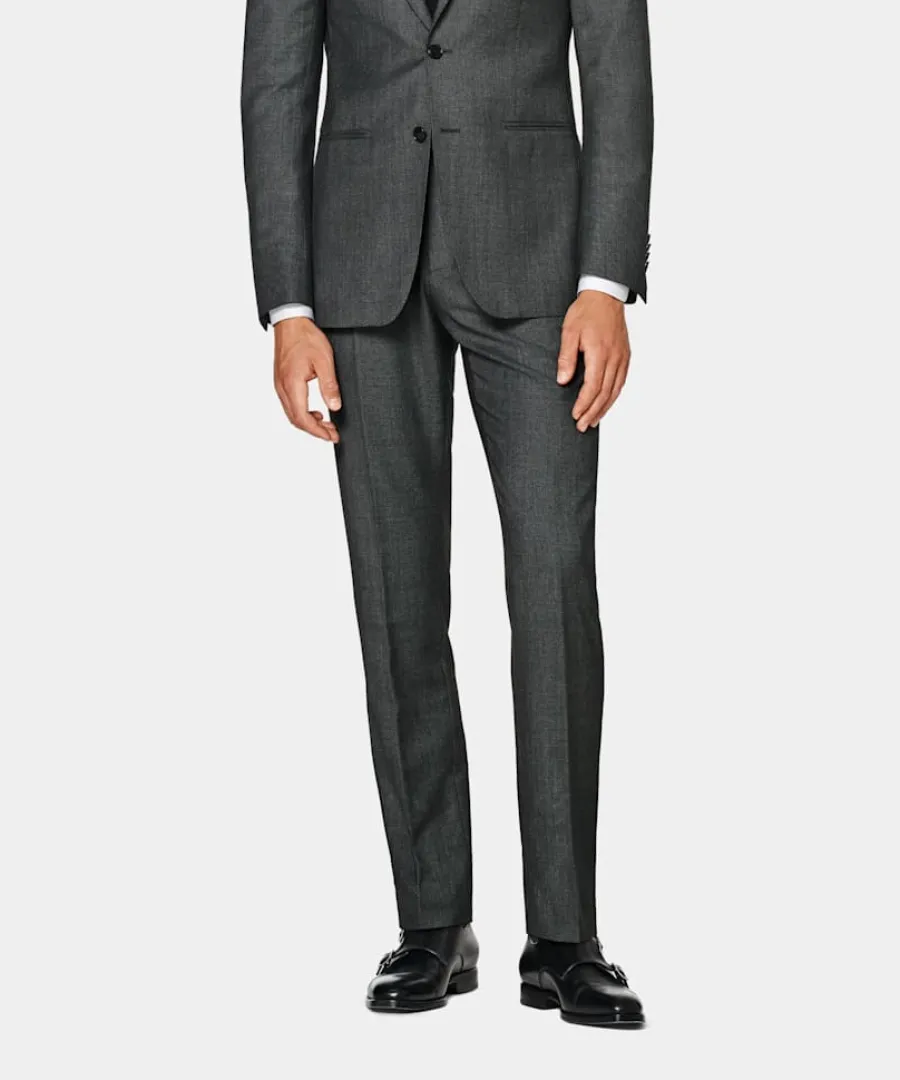 Best Anzughose dunkelgrau Birdseye-Muster Slim Leg straight Hosen