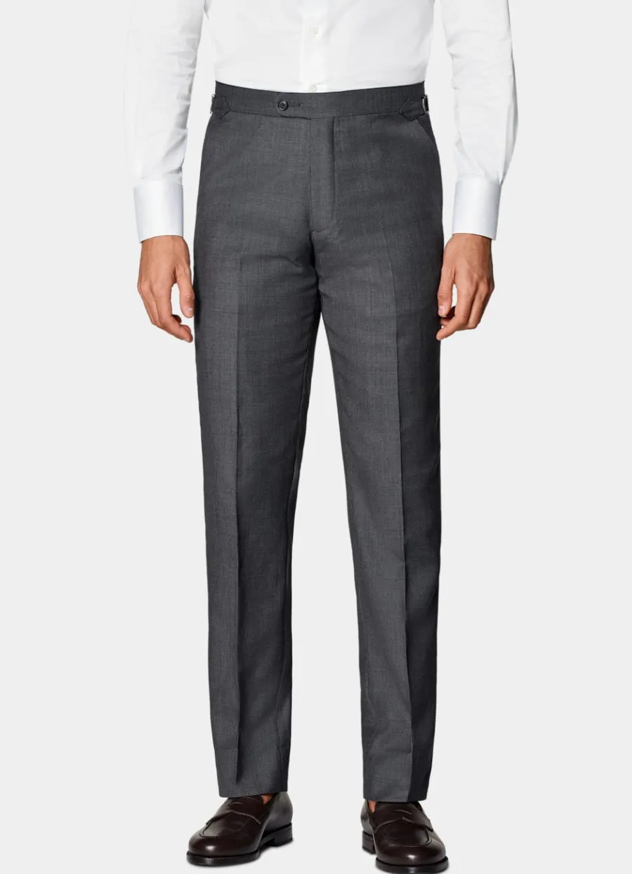 Flash Sale Anzughose dunkelgrau Birdseye-Muster Slim Leg straight Hosen