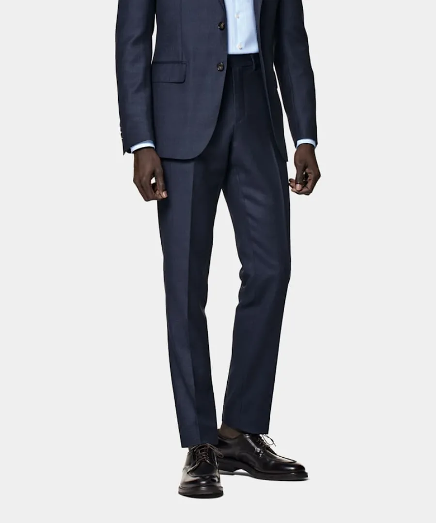 Best Anzughose navy Birdseye-Muster Slim Leg Straight Hosen