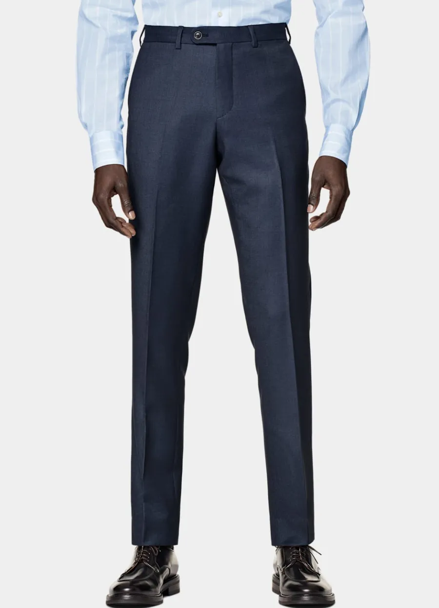 Best Anzughose navy Birdseye-Muster Slim Leg Straight Hosen