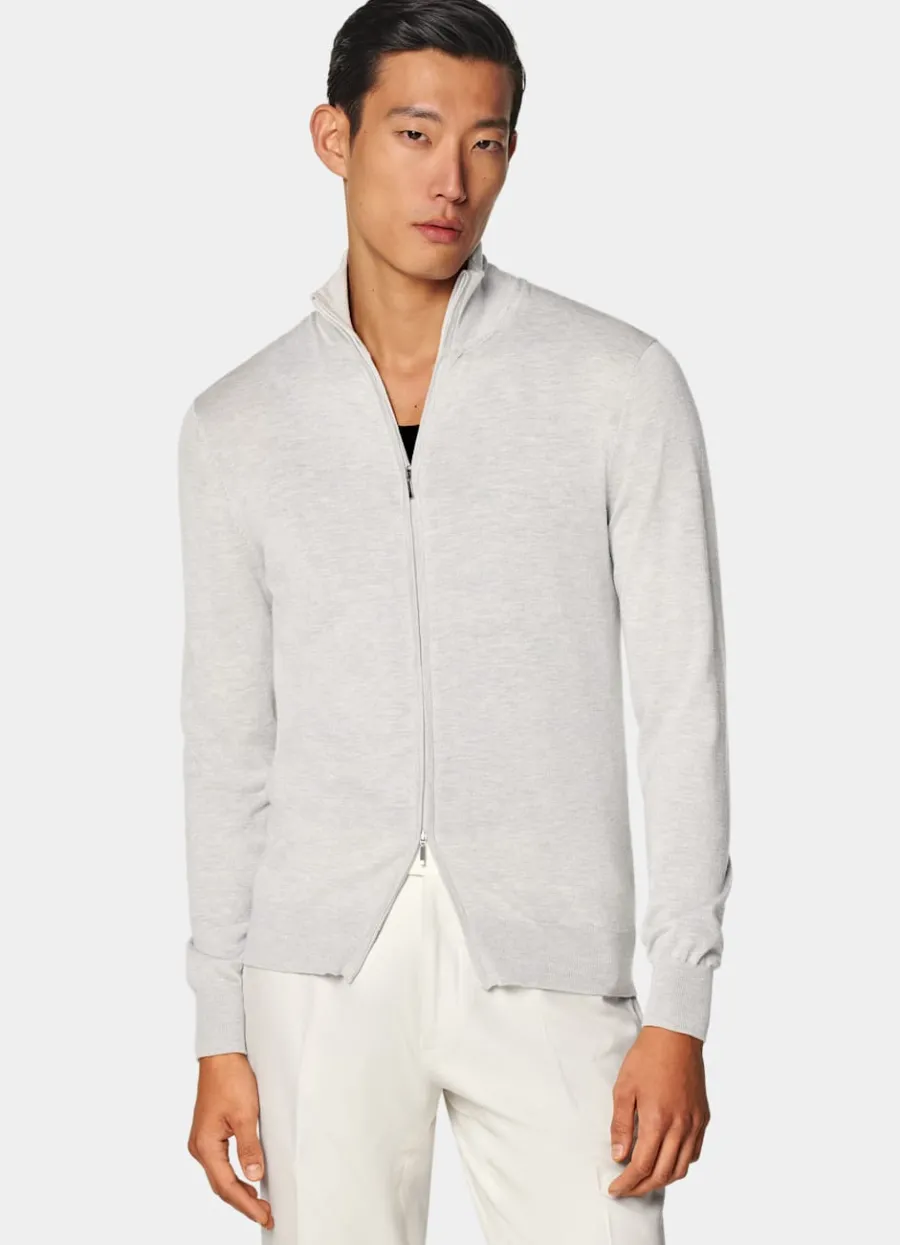 Online Cardigan hellgrau mit Reißverschluss Pullover Mit Reißverschluss