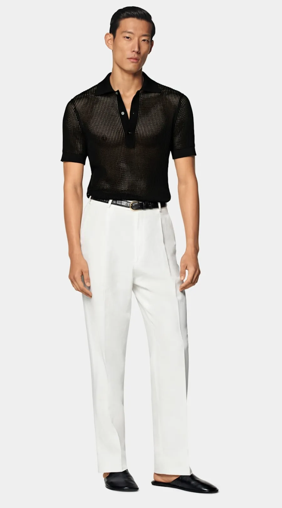 New Crochet-Poloshirt schwarz Poloshirts | Poloshirts