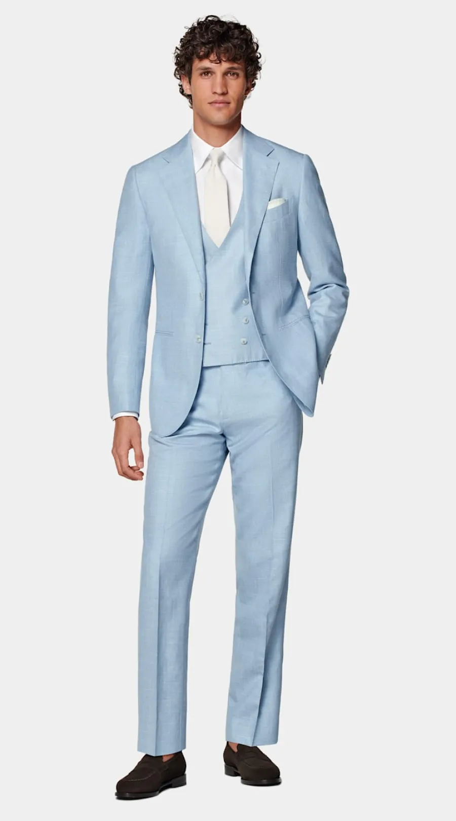 Best Sale Havana Anzug dreiteilg hellblau Tailored Fit Formelle Hochzeit | Hochzeitsanzüge