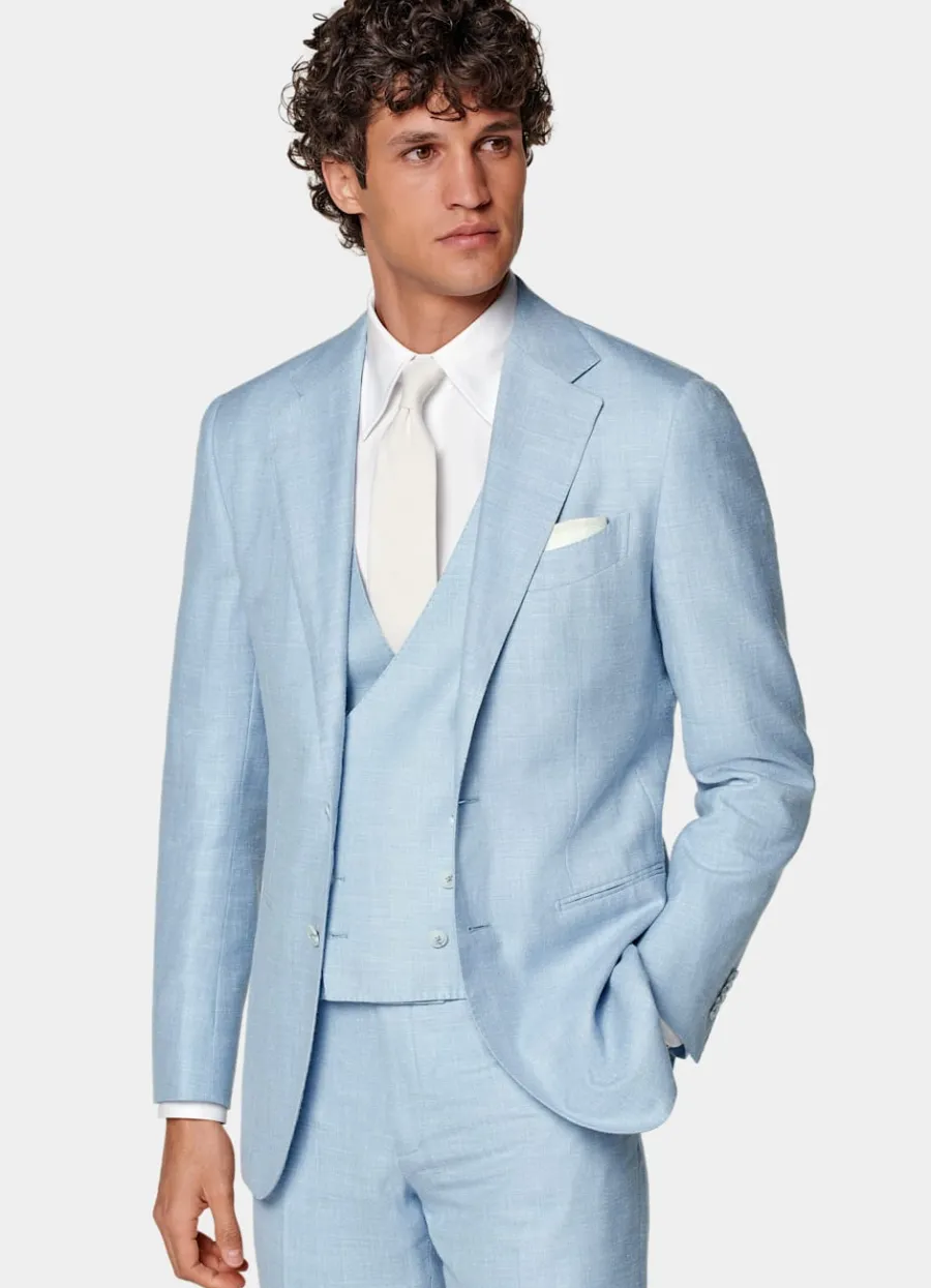 Best Sale Havana Anzug dreiteilg hellblau Tailored Fit Formelle Hochzeit | Hochzeitsanzüge