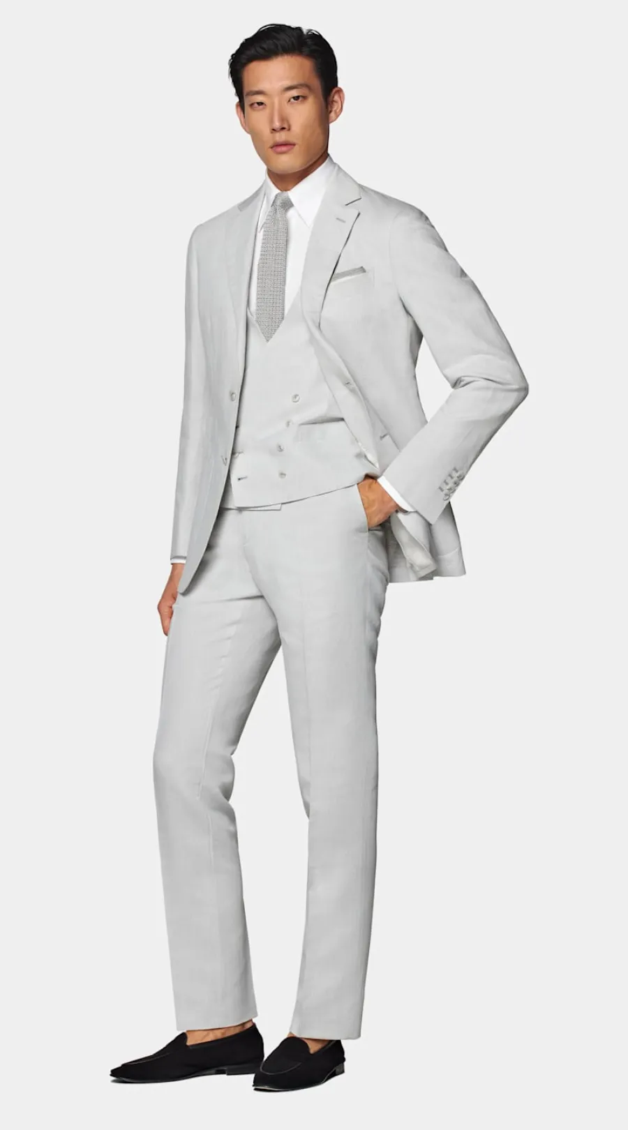 Cheap Havana Anzug dreiteilig hellgrau Tailored Fit Formelle Hochzeit | Hochzeitsanzüge