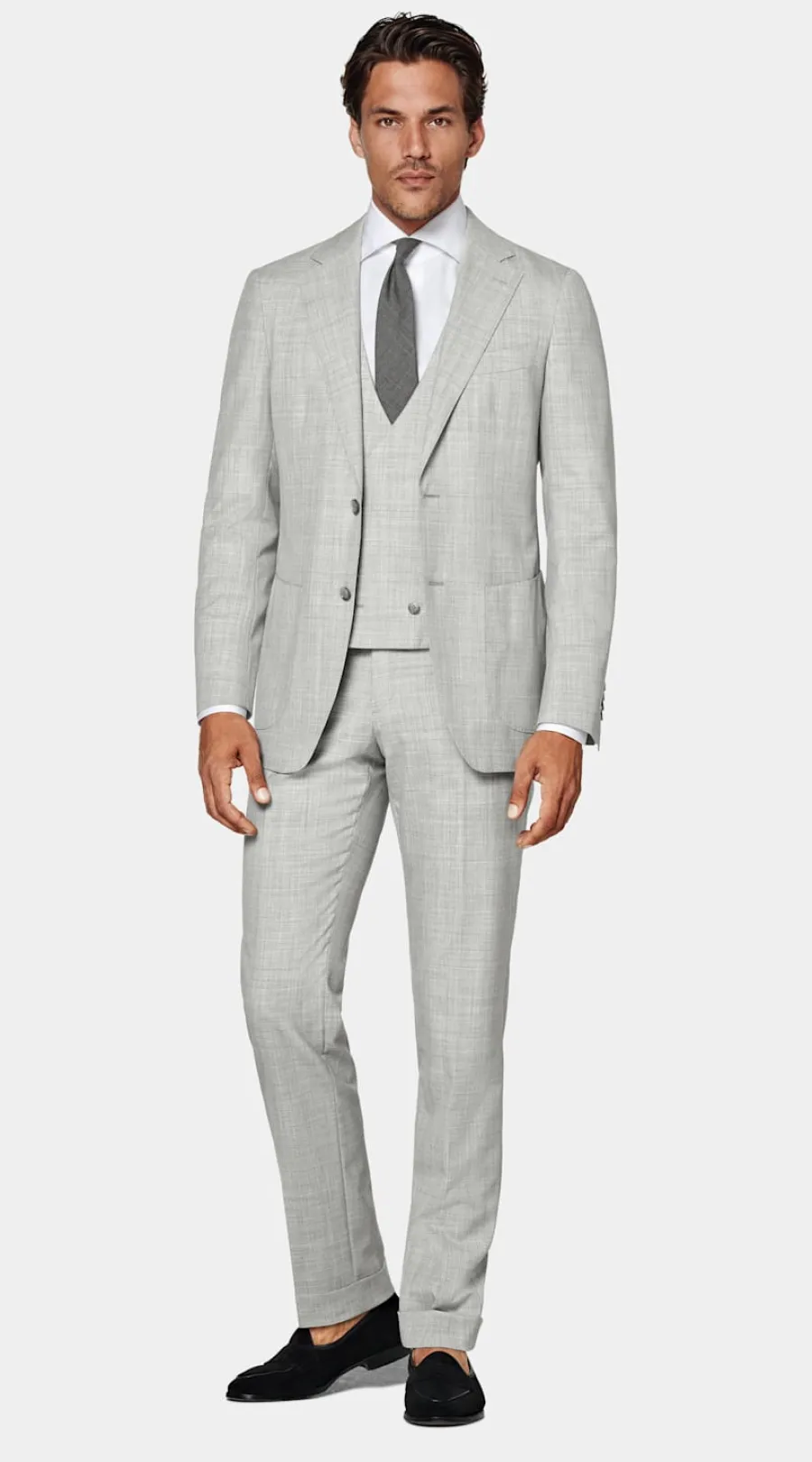 Cheap Havana Anzug dreiteilig hellgrau Tailored Fit Formelle Hochzeit | Hochzeitsanzüge
