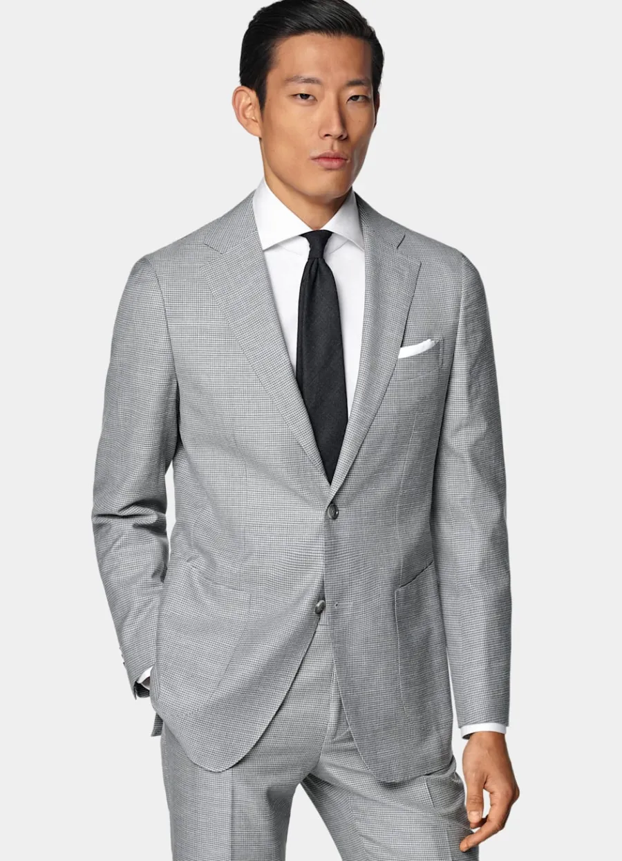 Best Sale Havana Anzug hellgrau Hahnentrittmuster Tailored Fit Cocktail-Hochzeit