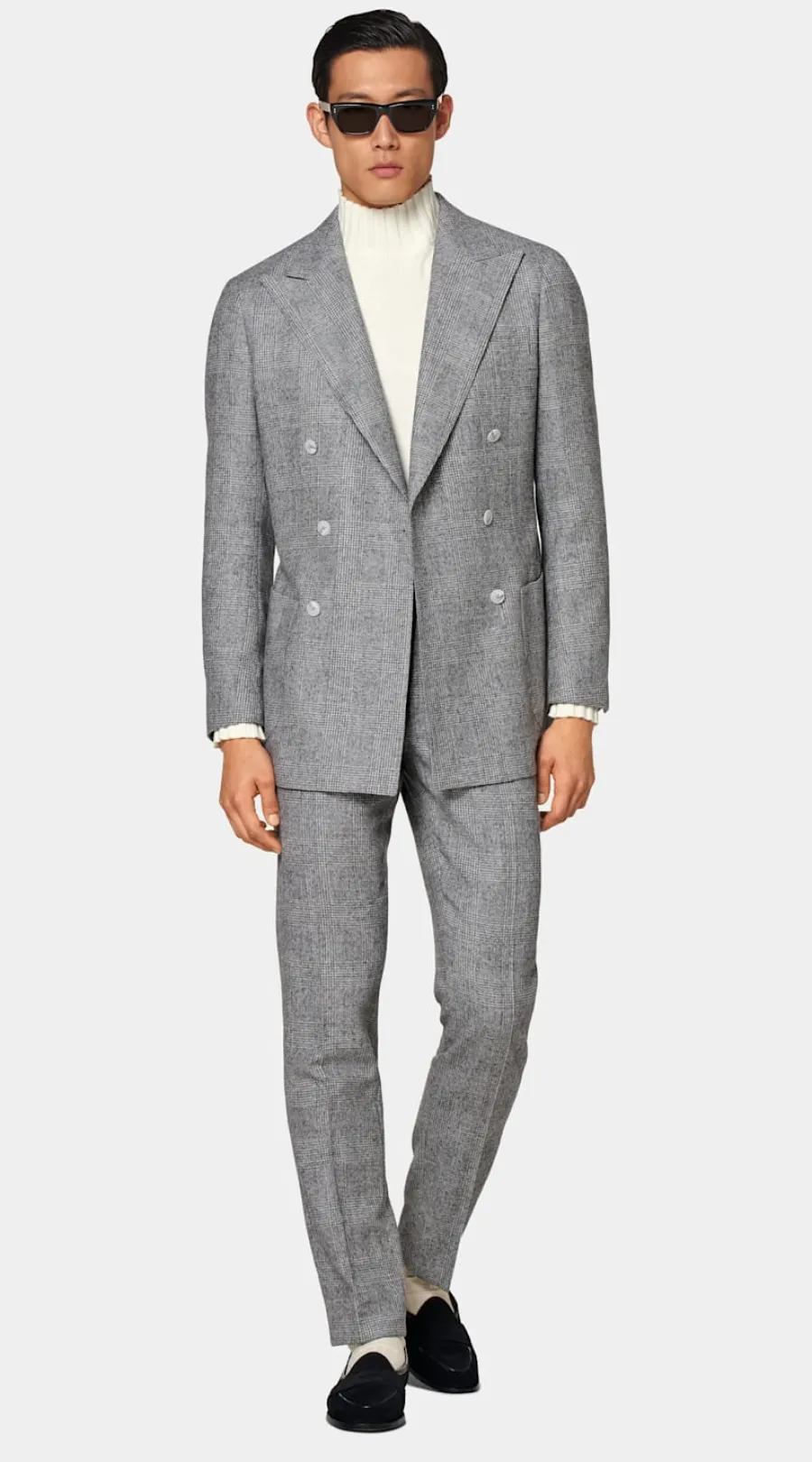 Best Sale Havana Anzug hellgrau kariert Tailored Fit Moderne Anzüge