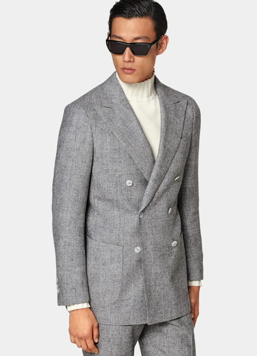 Best Sale Havana Anzug hellgrau kariert Tailored Fit Moderne Anzüge