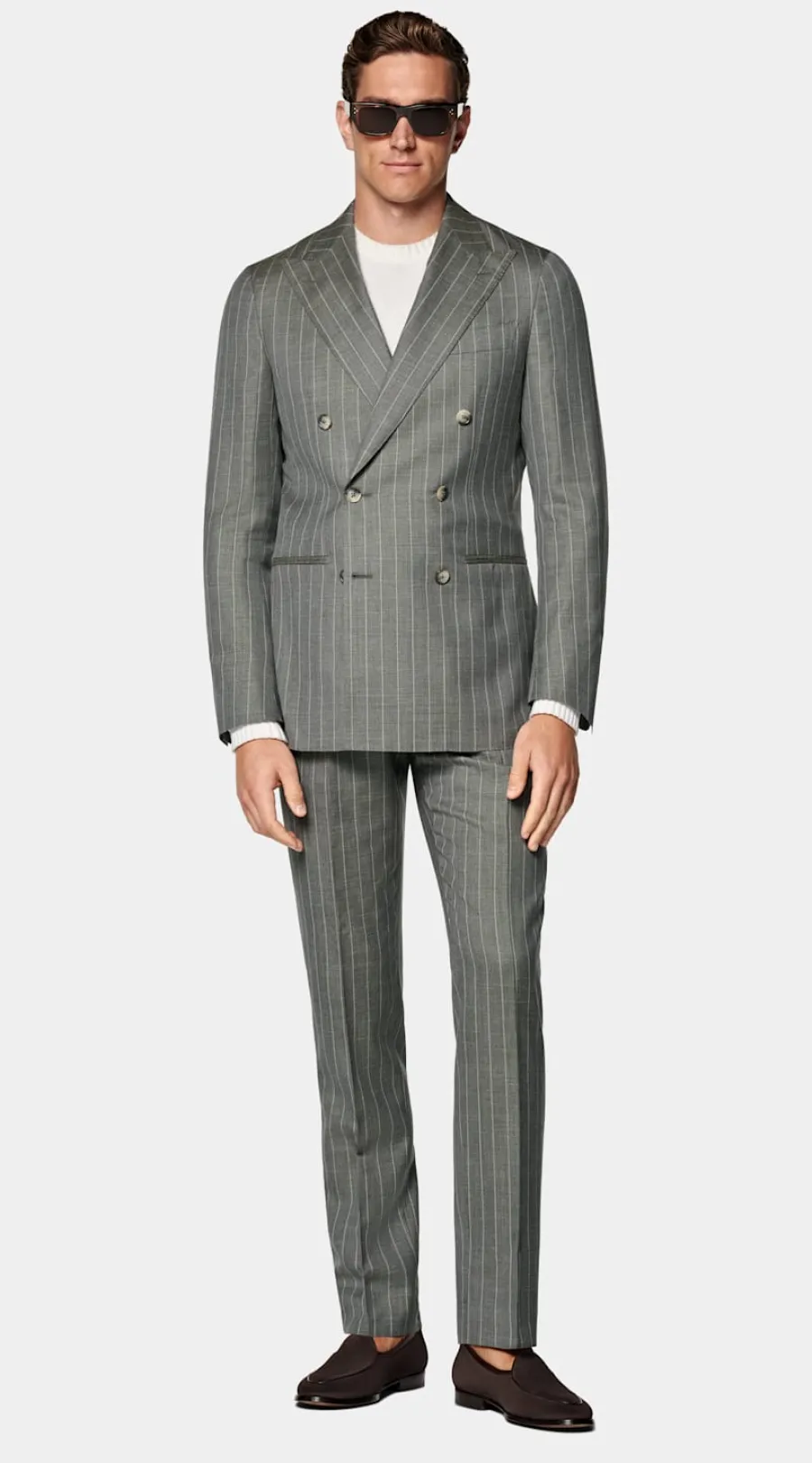 New Havana Anzug hellgrün gestreift Tailored Fit Moderne Anzüge
