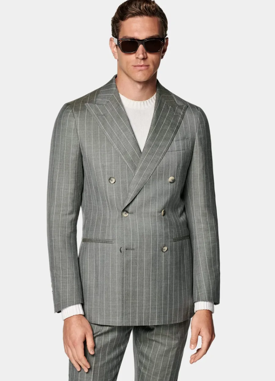 New Havana Anzug hellgrün gestreift Tailored Fit Moderne Anzüge