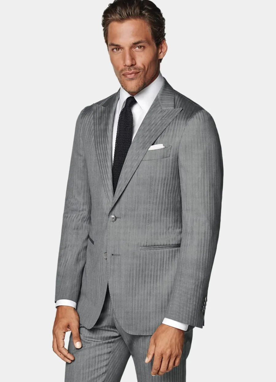 Store Havana Anzug mittelgrau Fischgrätmuster Tailored Fit Klassische Anzüge