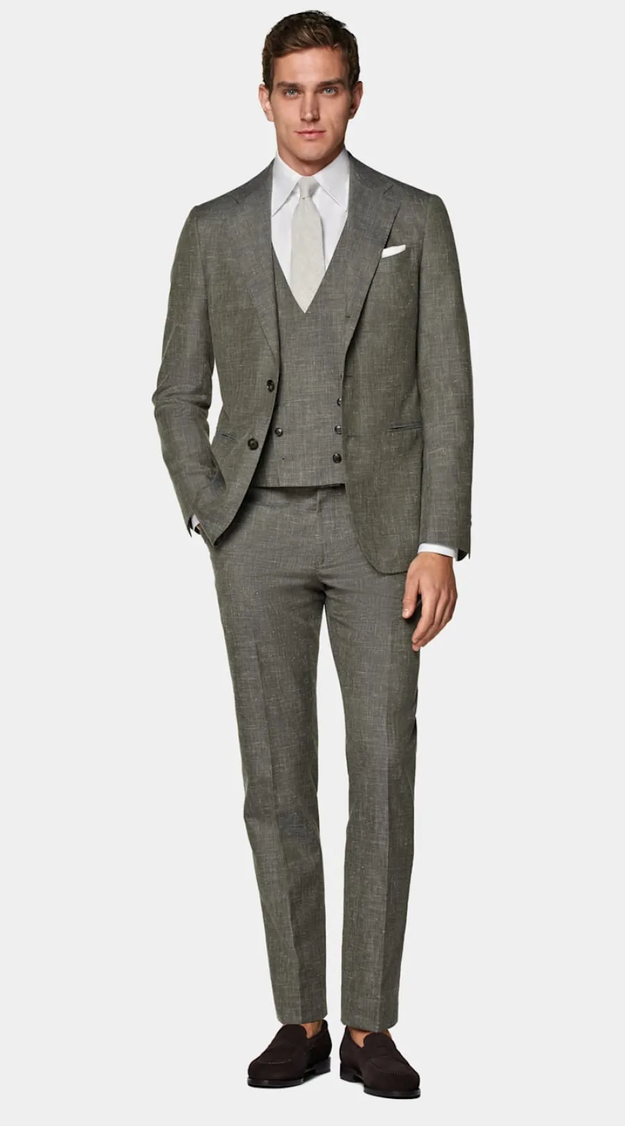 Fashion Havana Anzug mittelgrün dreiteilig Tailored Fit Formelle Hochzeit | Hochzeitsanzüge