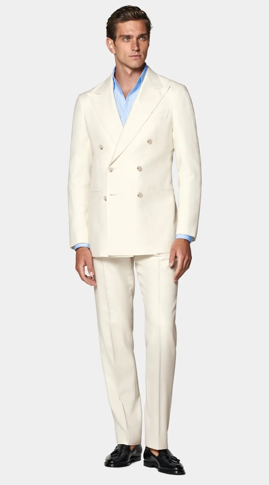 Best Sale Havana Anzug off-white Fischgrätmuster Tailored Fit Cocktail-Hochzeit | Hochzeitsanzüge