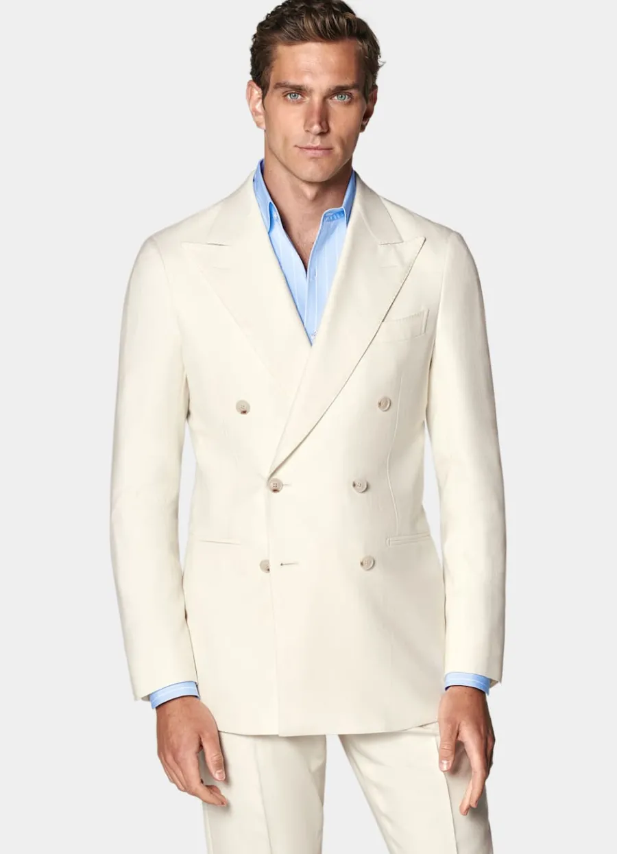 Best Sale Havana Anzug off-white Fischgrätmuster Tailored Fit Cocktail-Hochzeit | Hochzeitsanzüge