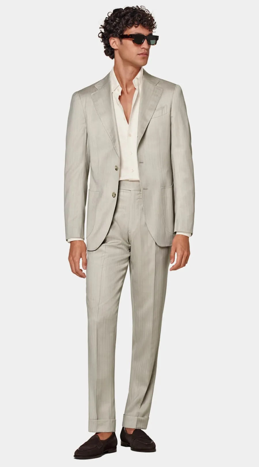 Cheap Havana Anzug sand Fischgrätmuster Tailored Fit Cocktail-Hochzeit | Hochzeitsanzüge