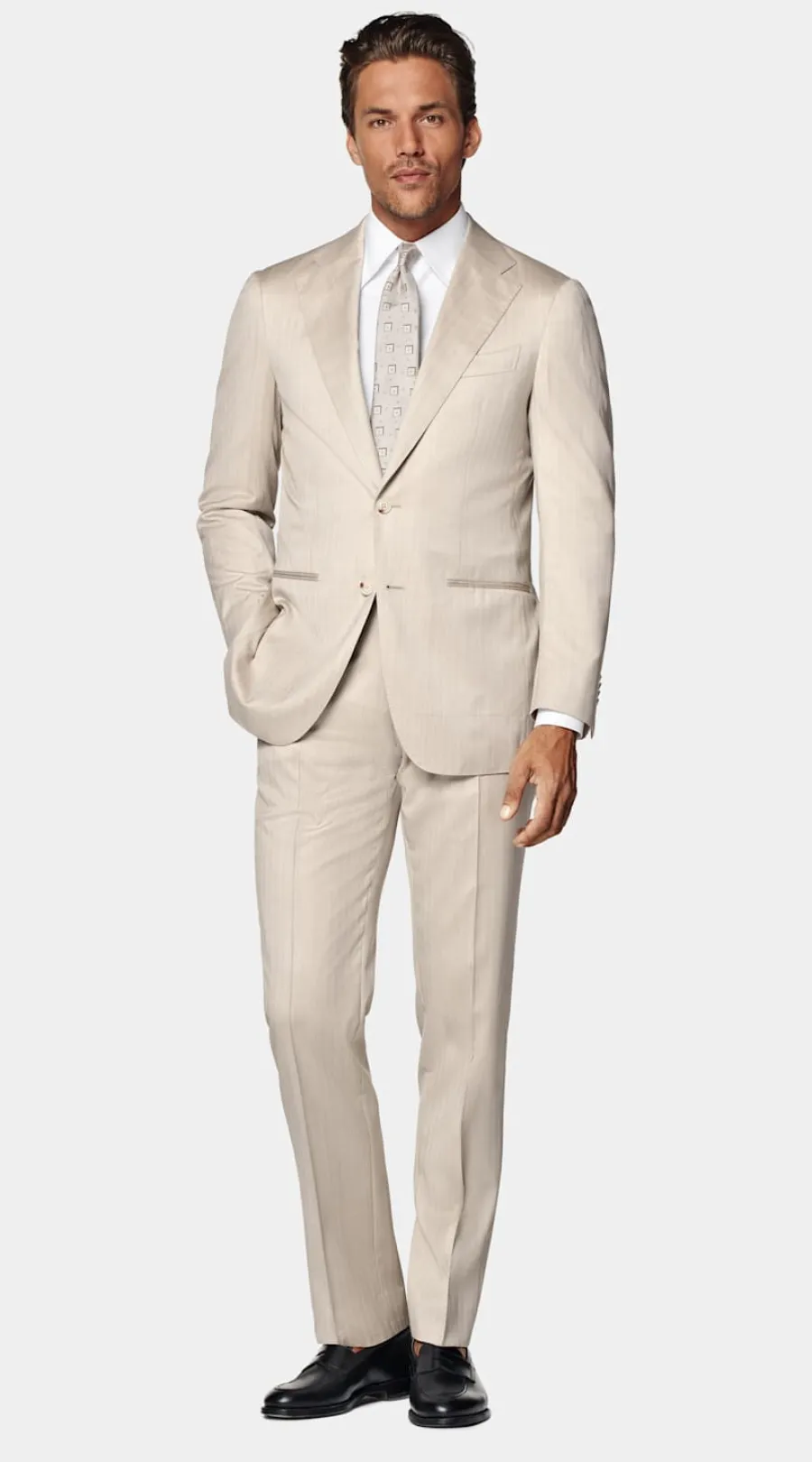 Fashion Havana Anzug sand Fischgrätmuster Tailored Fit Moderne Anzüge