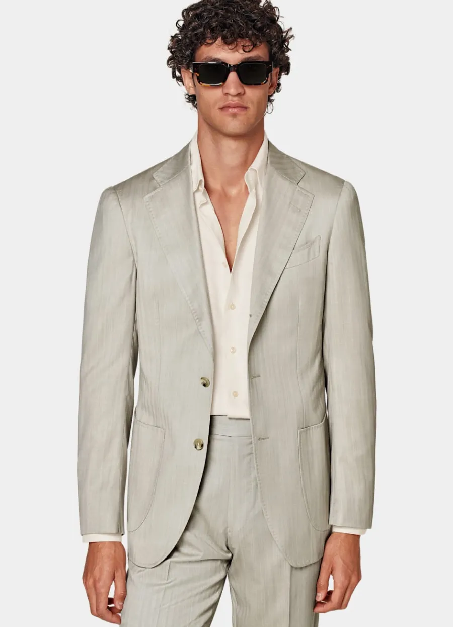 Cheap Havana Anzug sand Fischgrätmuster Tailored Fit Cocktail-Hochzeit | Hochzeitsanzüge