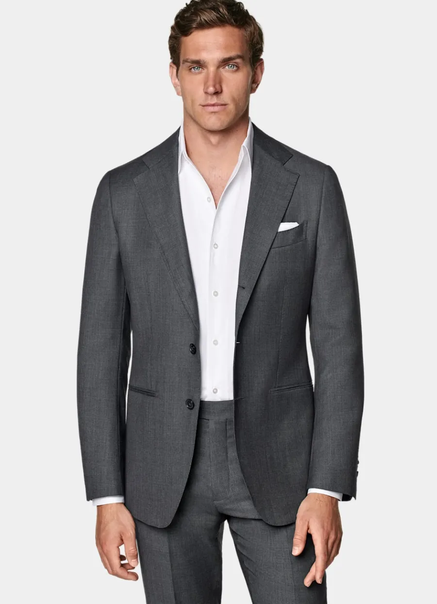 Best Sale Havana Anzugsakko dunkelgrau Birdseye-Muster Tailored Fit Anzugsakkos