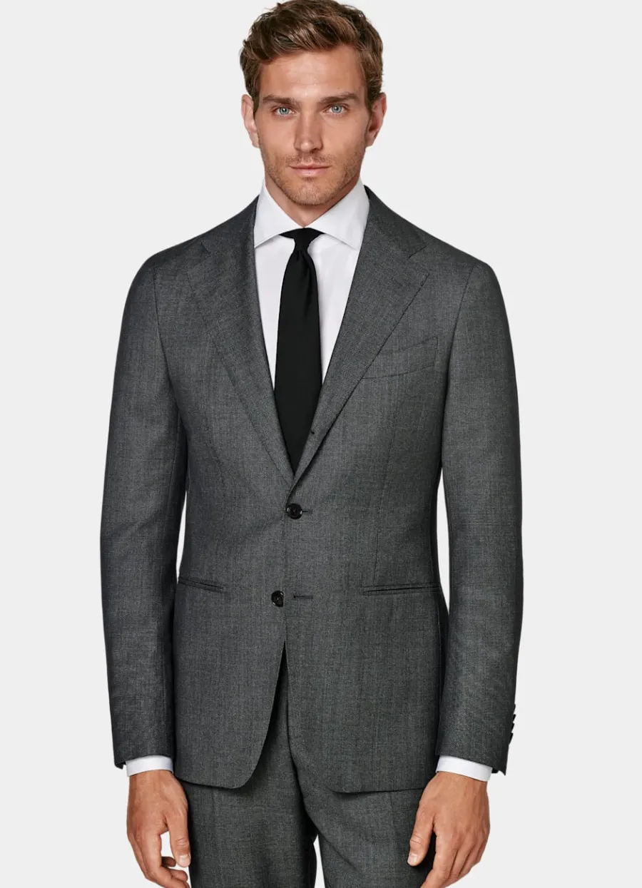 Clearance Havana Anzugsakko dunkelgrau Birdseye-Muster Tailored Fit Anzugsakkos