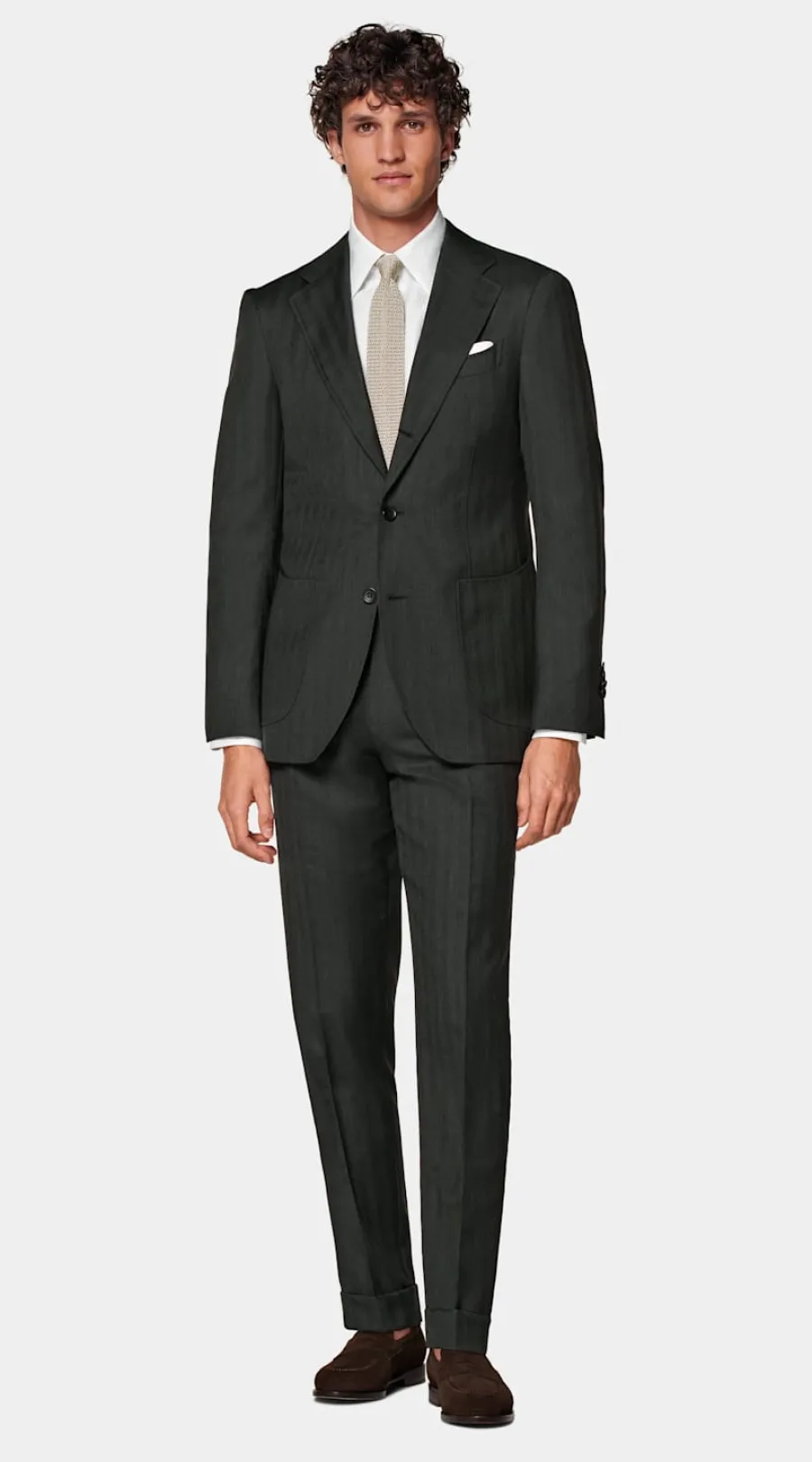 Flash Sale Havana Perennial Anzug dunkelgrün Fischgrätmuster Tailored Fit Formelle Hochzeit