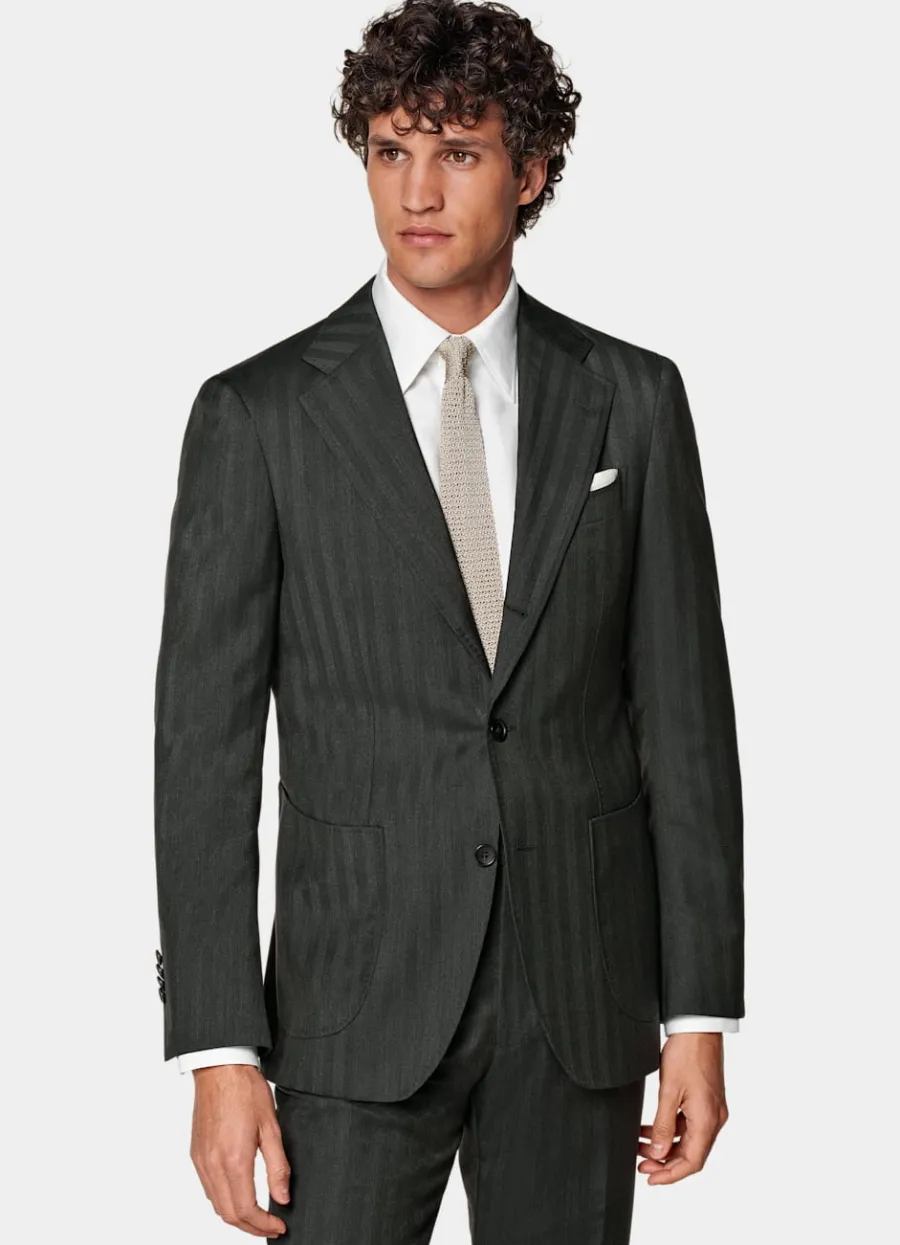 Flash Sale Havana Perennial Anzug dunkelgrün Fischgrätmuster Tailored Fit Formelle Hochzeit