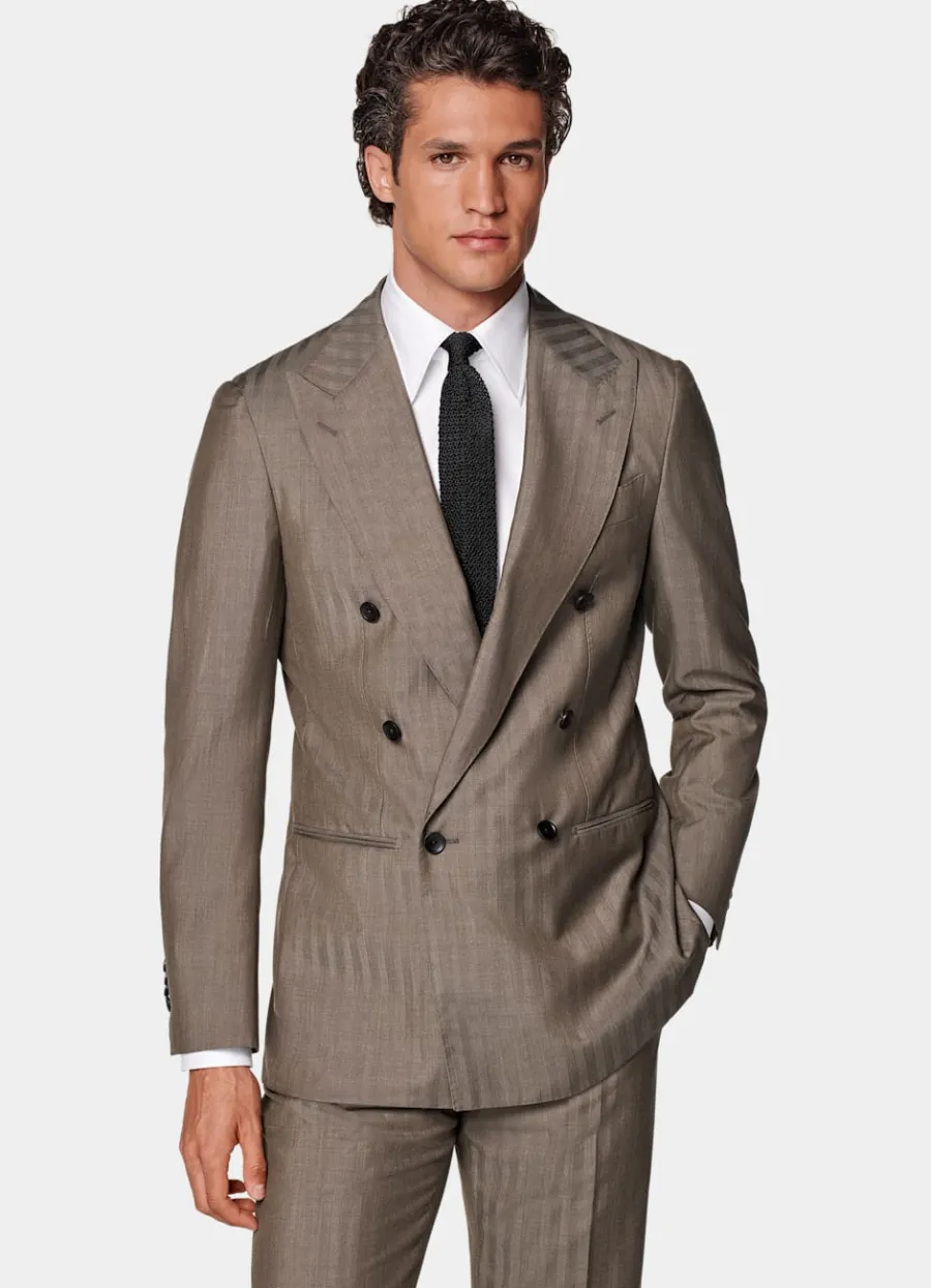 Online Havana Perennial Anzug taupe Fischgrätmuster Tailored Fit Klassische Anzüge