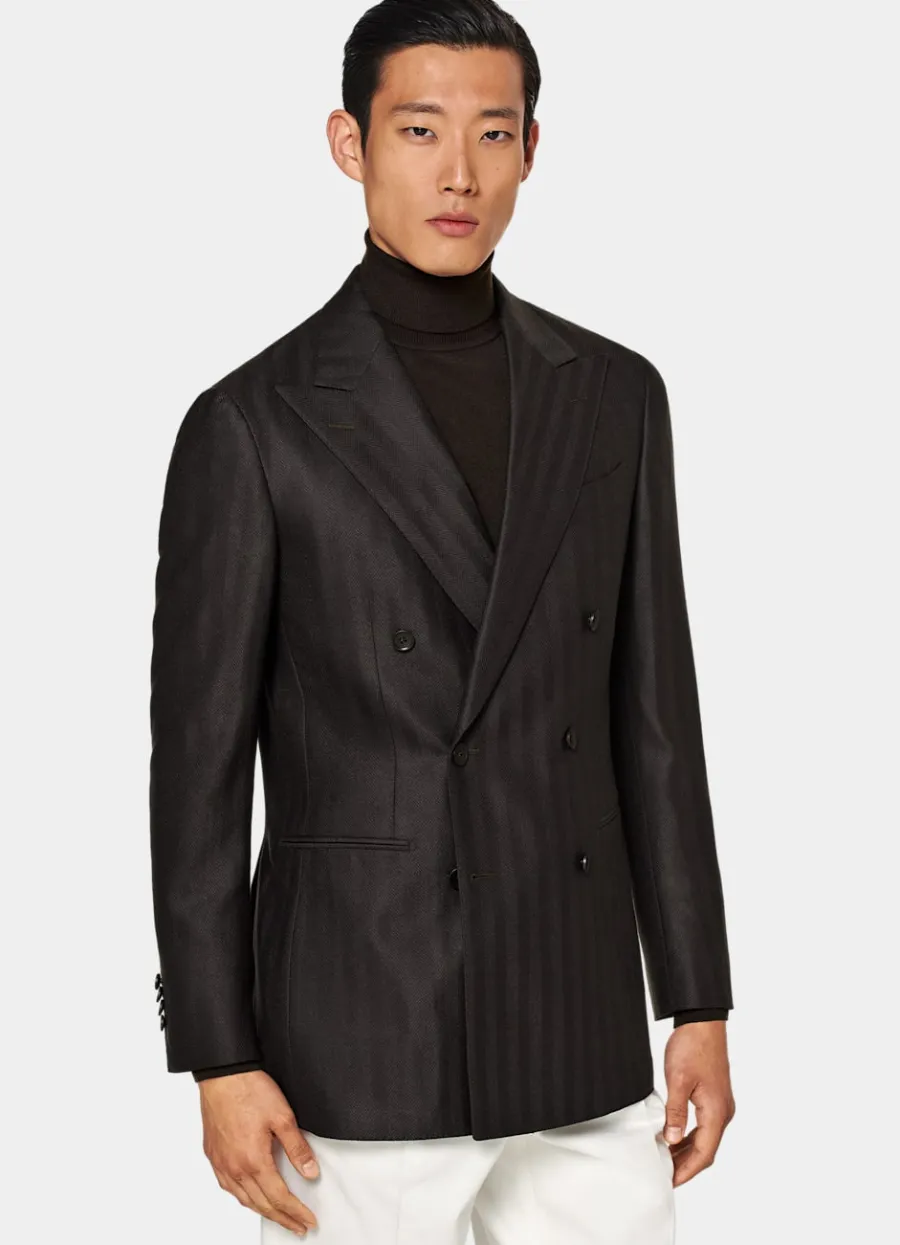 New Havana Sakko dunkelbraun Fischgrätmuster Tailored Fit Sakkos