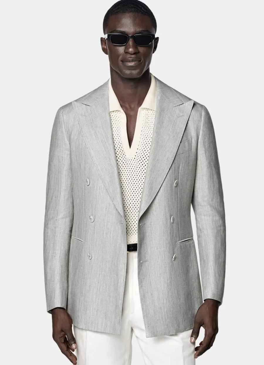 Online Havana Sakko hellgrau Fischgrätmuster Tailored Fit Casual Chic Hochzeit | Sakkos
