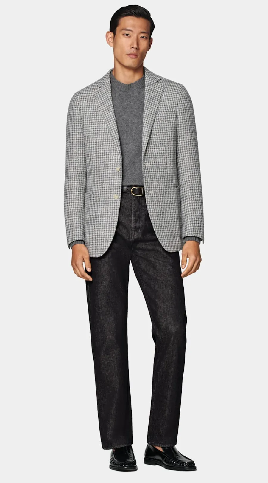 Best Havana Sakko mittelgrau Hahnentrittmuster Tailored Fit Sakkos