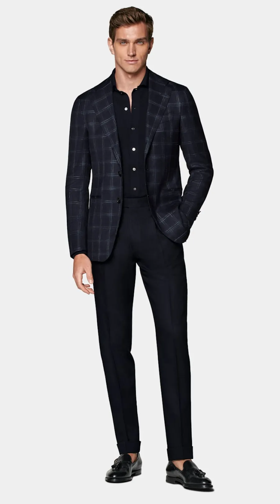 Cheap Havana Sakko navy kariert Tailored Fit Casual Chic Hochzeit | Sakkos