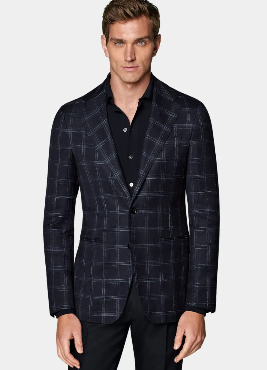 Cheap Havana Sakko navy kariert Tailored Fit Casual Chic Hochzeit | Sakkos