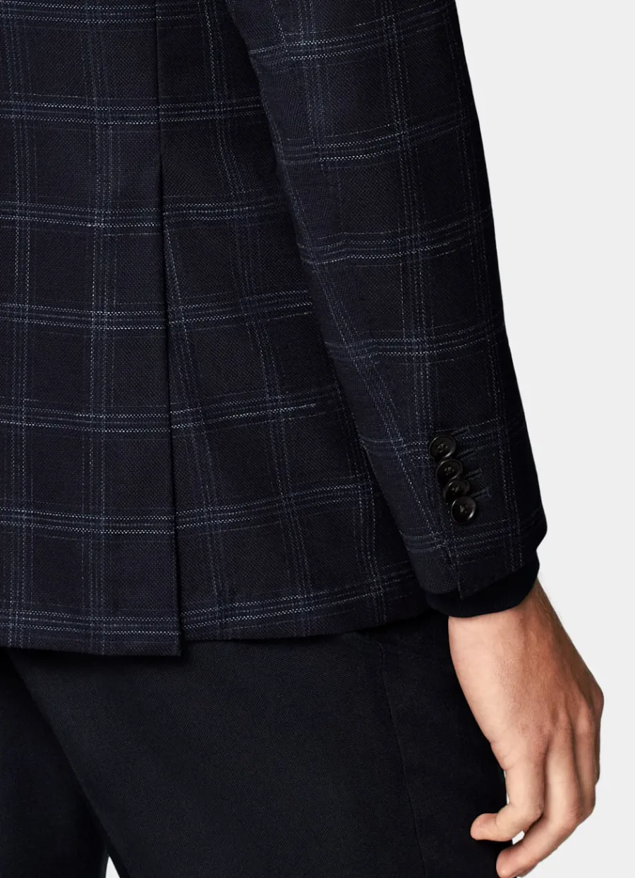 havana_sakko_navy_kariert_tailored_fit_2-3.webp Cheap Havana Sakko navy kariert Tailored Fit Casual Chic Hochzeit | Sakkos