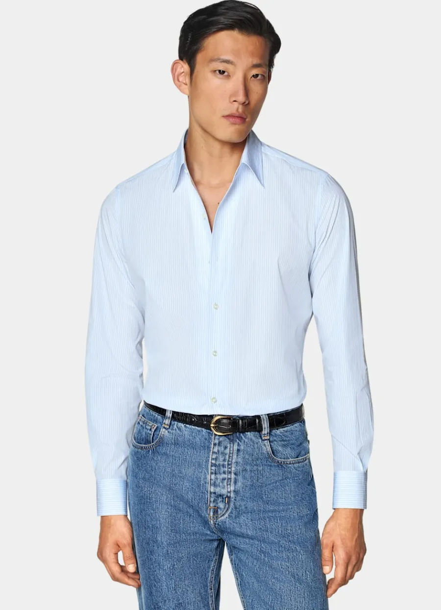 Store Hemd hellblau gestreift klassischer Onepiece-Kragen Tailored Fit Klassische & Businesshemden