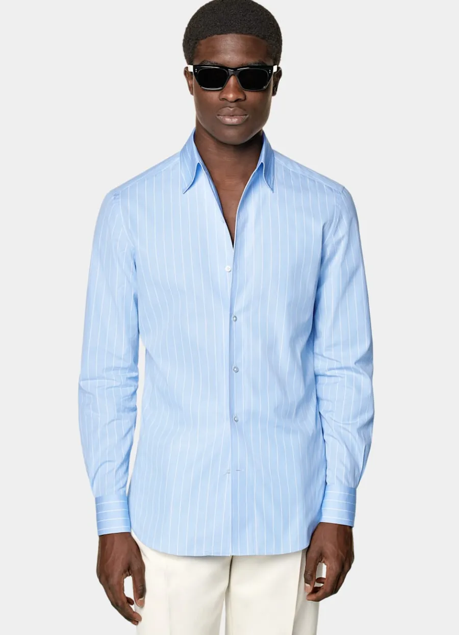 Cheap Hemd hellblau gestreift Tailored Fit Freizeithemden