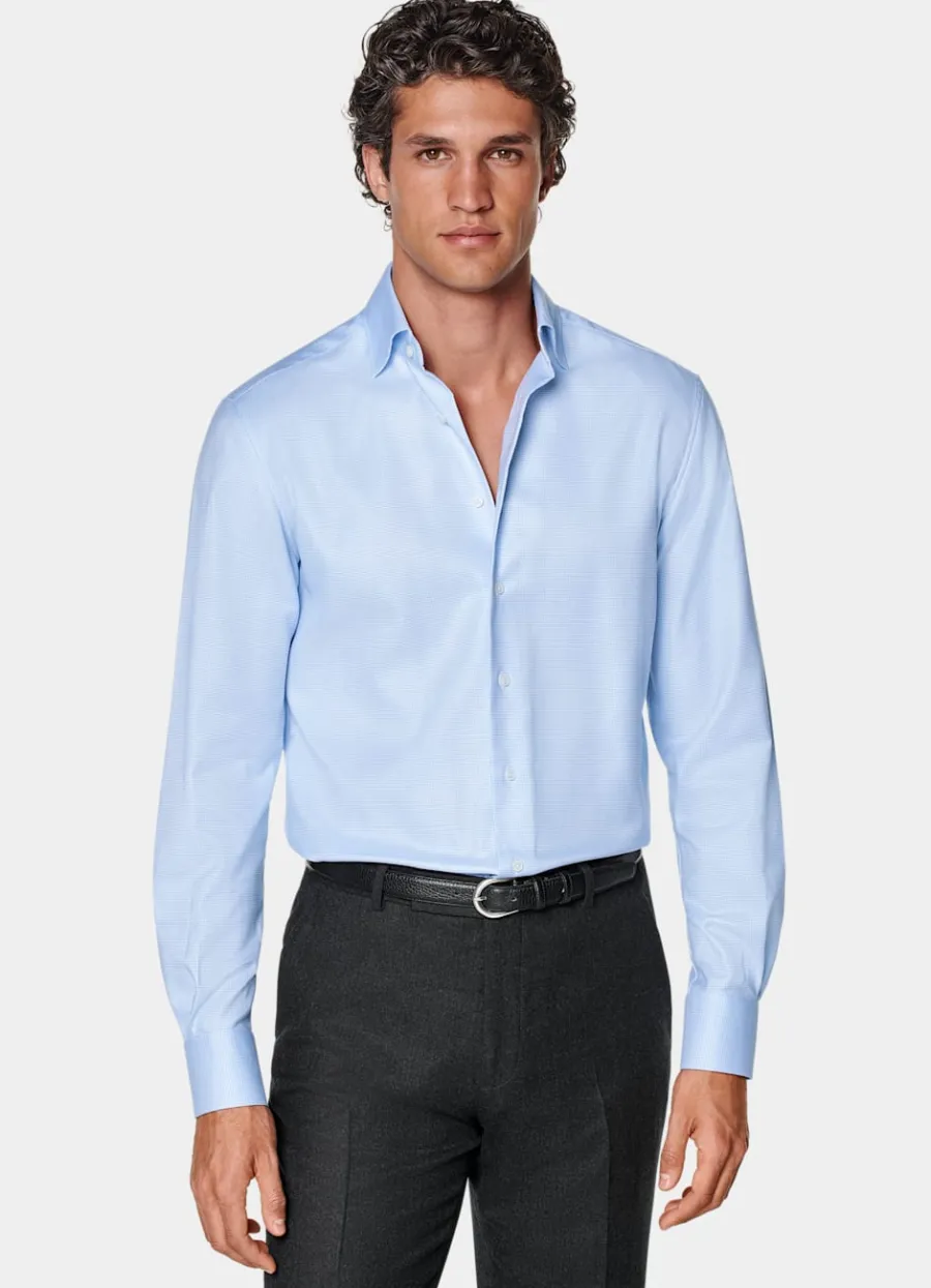 Hot Hemd hellblau Hahnentrittmuster Tailored Fit Traveller Hemden | Klassische & Businesshemden