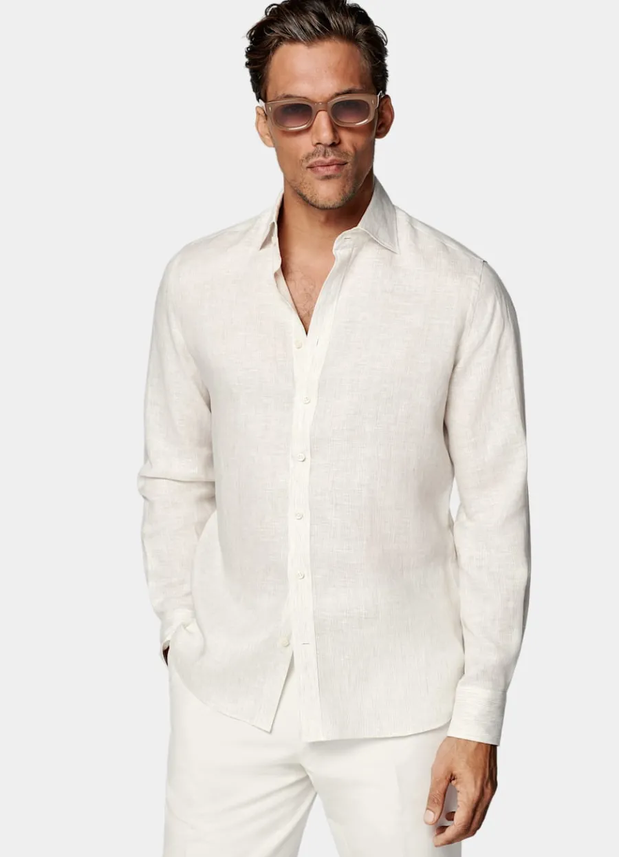Discount Hemd hellbraun gestreift Slim Fit Freizeithemden