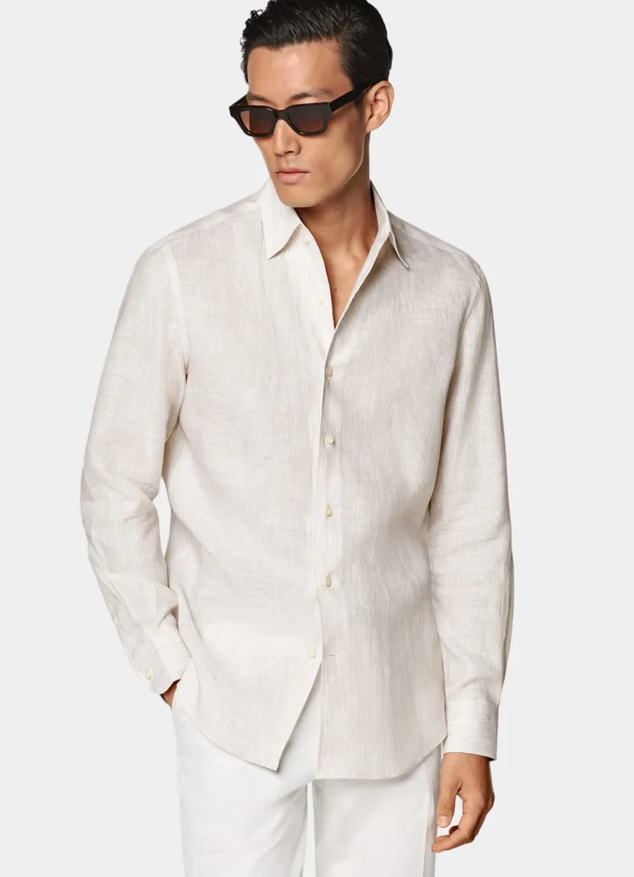 Best Hemd sand gestreift Tailored Fit Freizeithemden