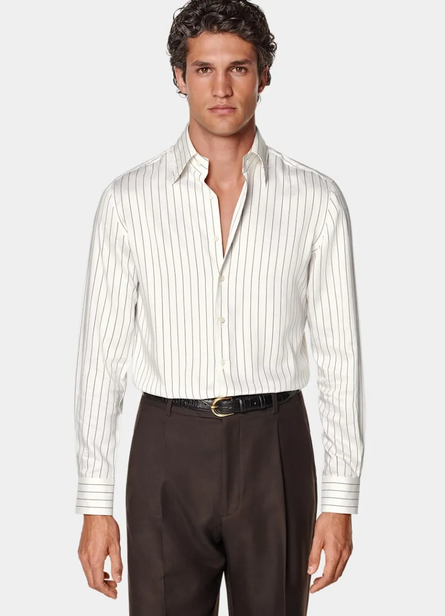 New Hemd weiß gestreift Pointkragen Tailored Fit Klassische & Businesshemden