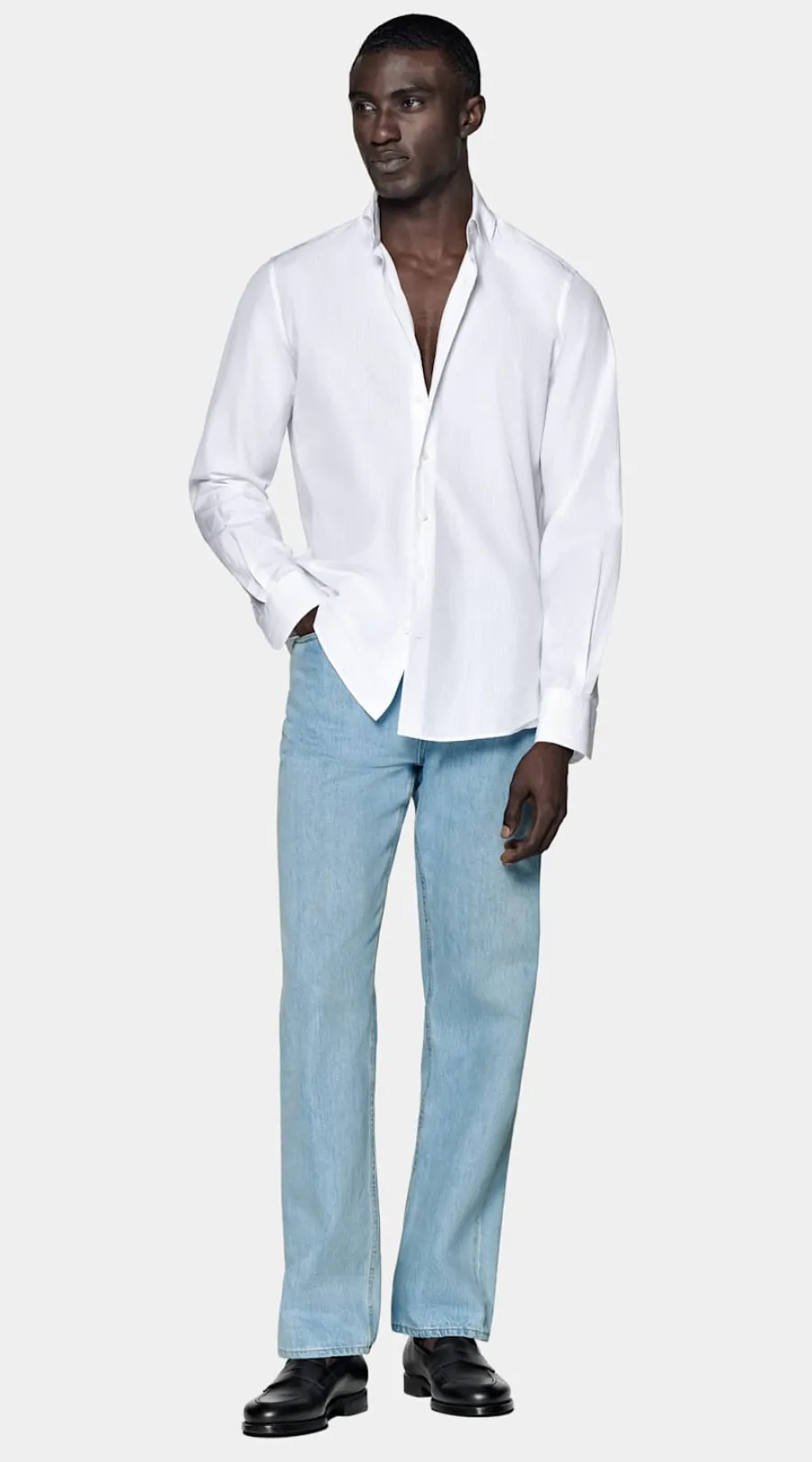 Clearance Hemd weiß gestreift Slim Fit Freizeithemden