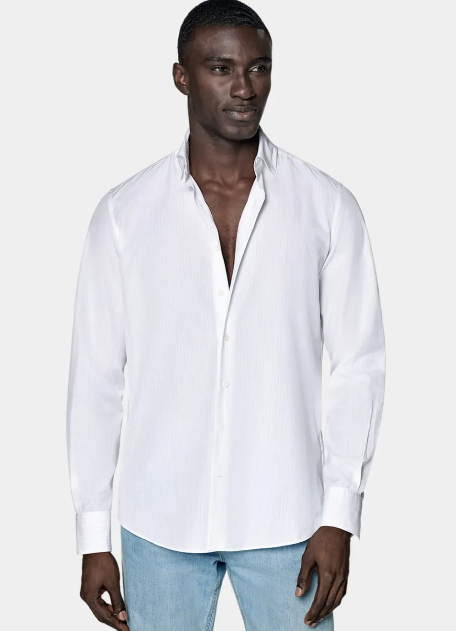 Clearance Hemd weiß gestreift Slim Fit Freizeithemden