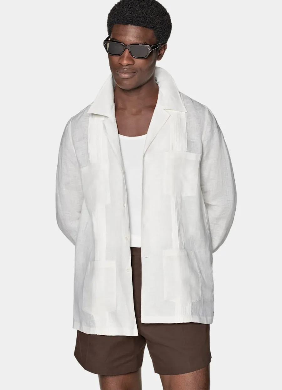 Discount Hemd weiß plissiert Aufgesetzte Taschen Slim Fit Freizeithemden