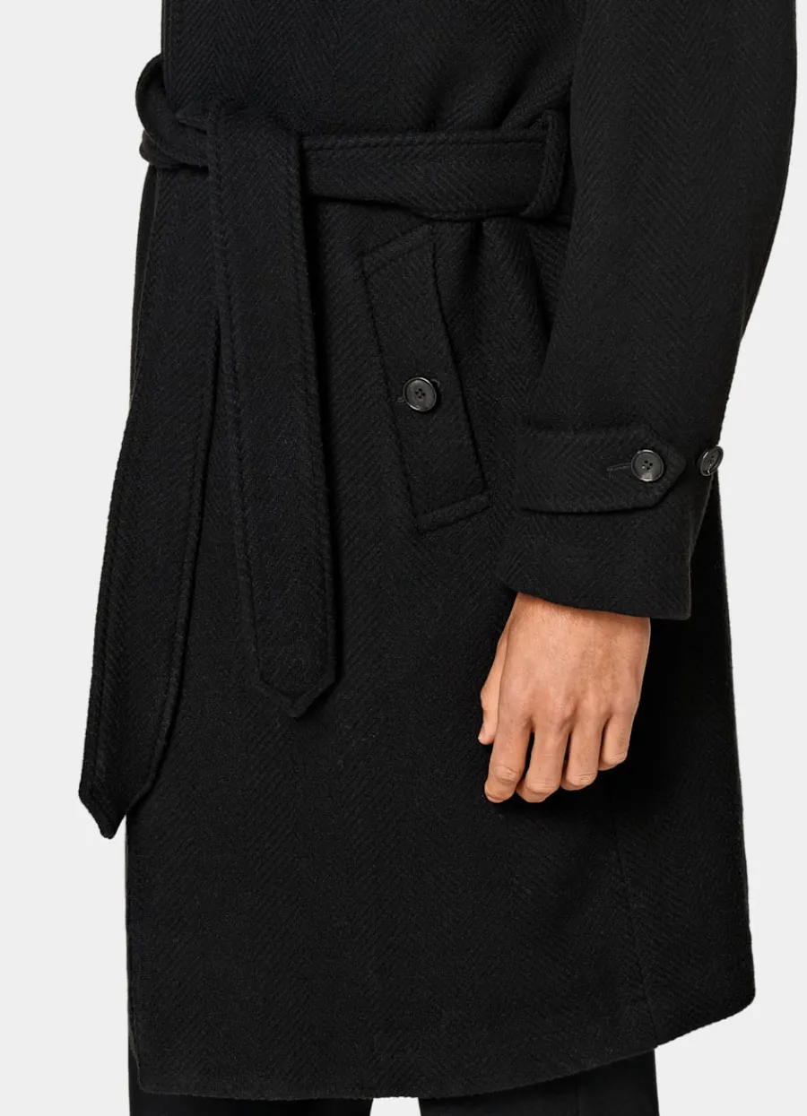 mantel_schwarz_fischgrtmuster_grtel_2.webp Best Sale Mantel schwarz Fischgrätmuster Gürtel Mäntel