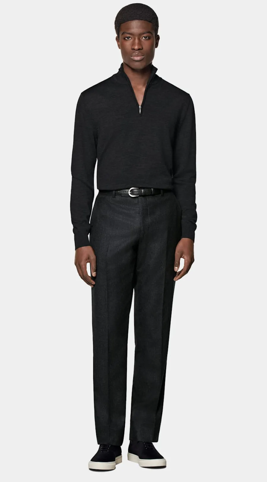 Discount Merino dunkelgrau halber Reißverschluss Pullover Mit Reißverschluss