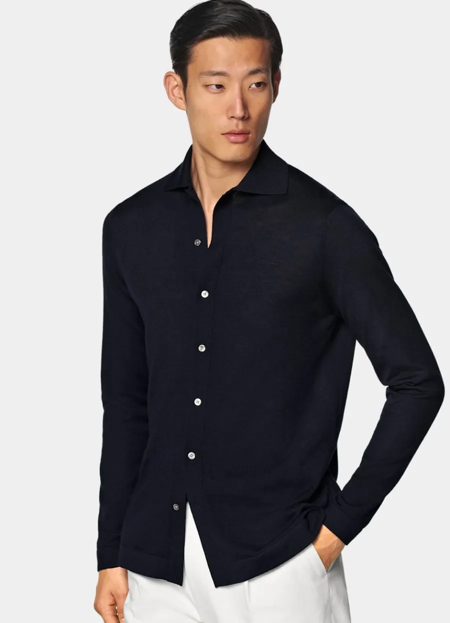 New Merino Polo-Cardigan Langarm Strickhemden | Cardigans