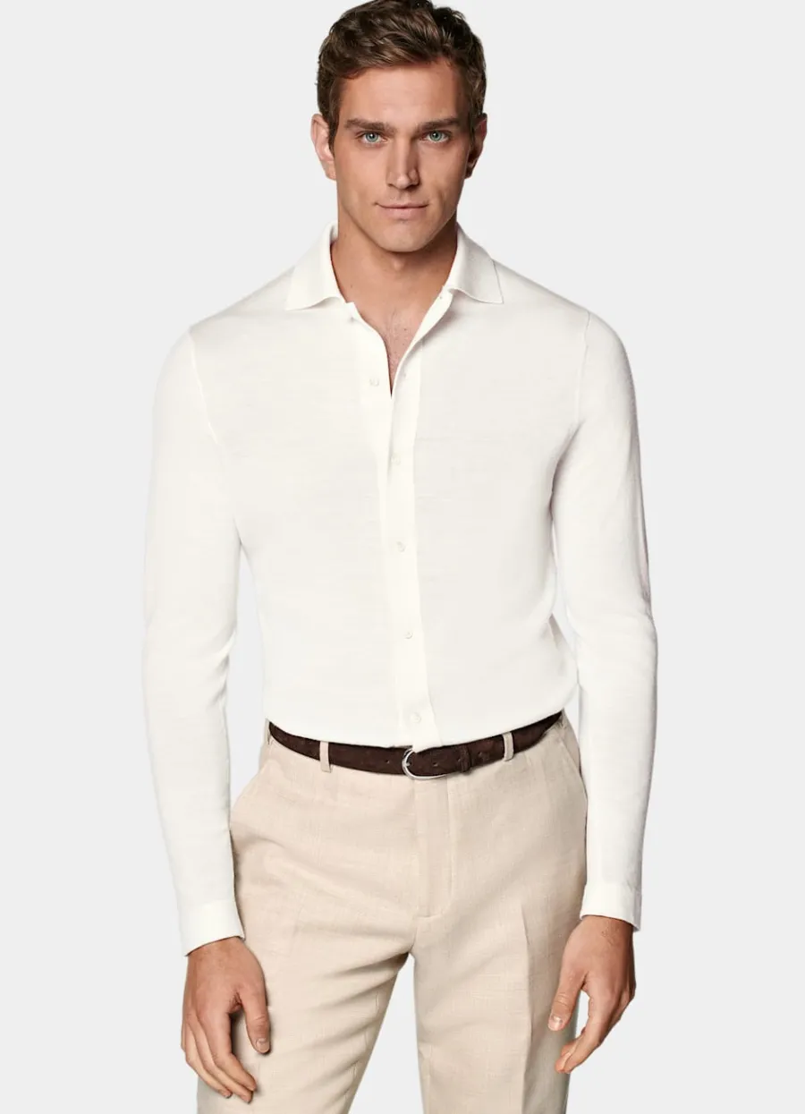 Hot Merino Polo-Cardigan Langarm Strickhemden | Cardigans