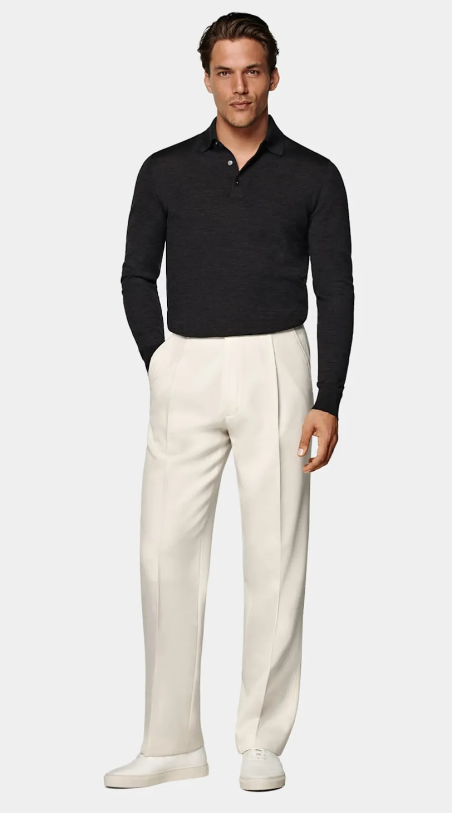 Cheap Merino Poloshirt Langarm dunkelgrau Poloshirts | Poloshirts