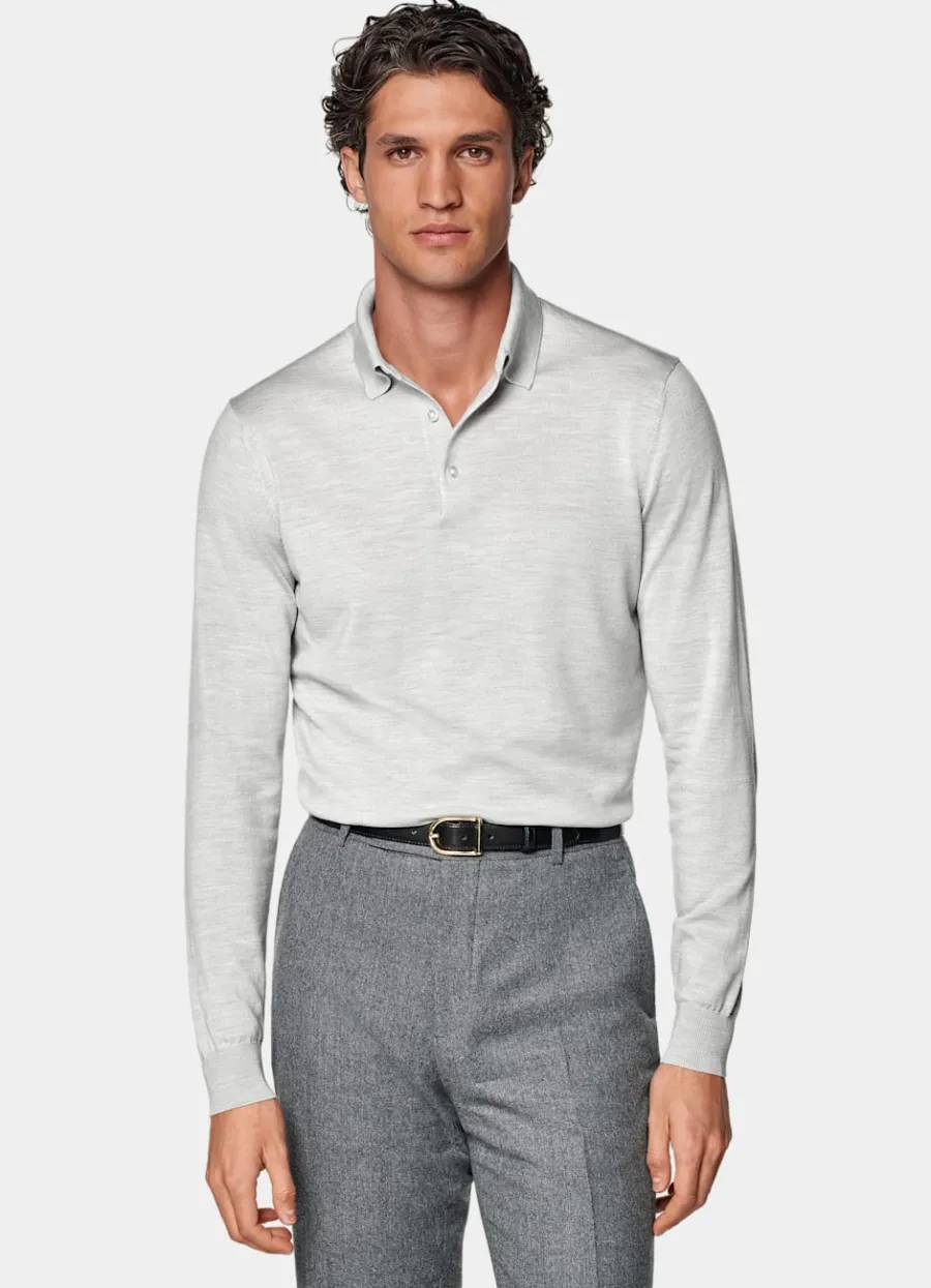 Hot Merino Poloshirt Langarm hellgrau Poloshirts | Poloshirts