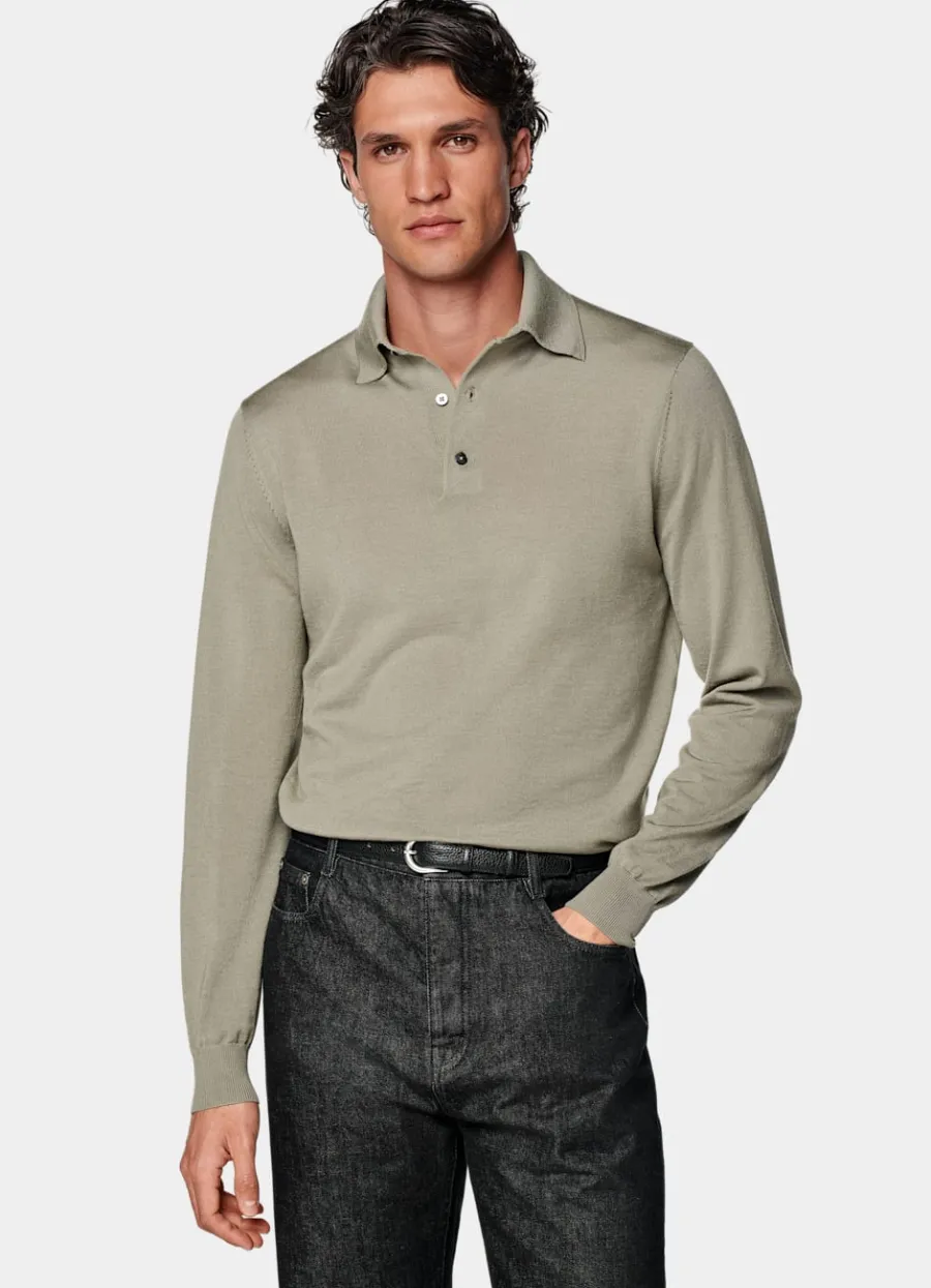 Cheap Merino Poloshirt Langarm hellgrün Poloshirts | Poloshirts