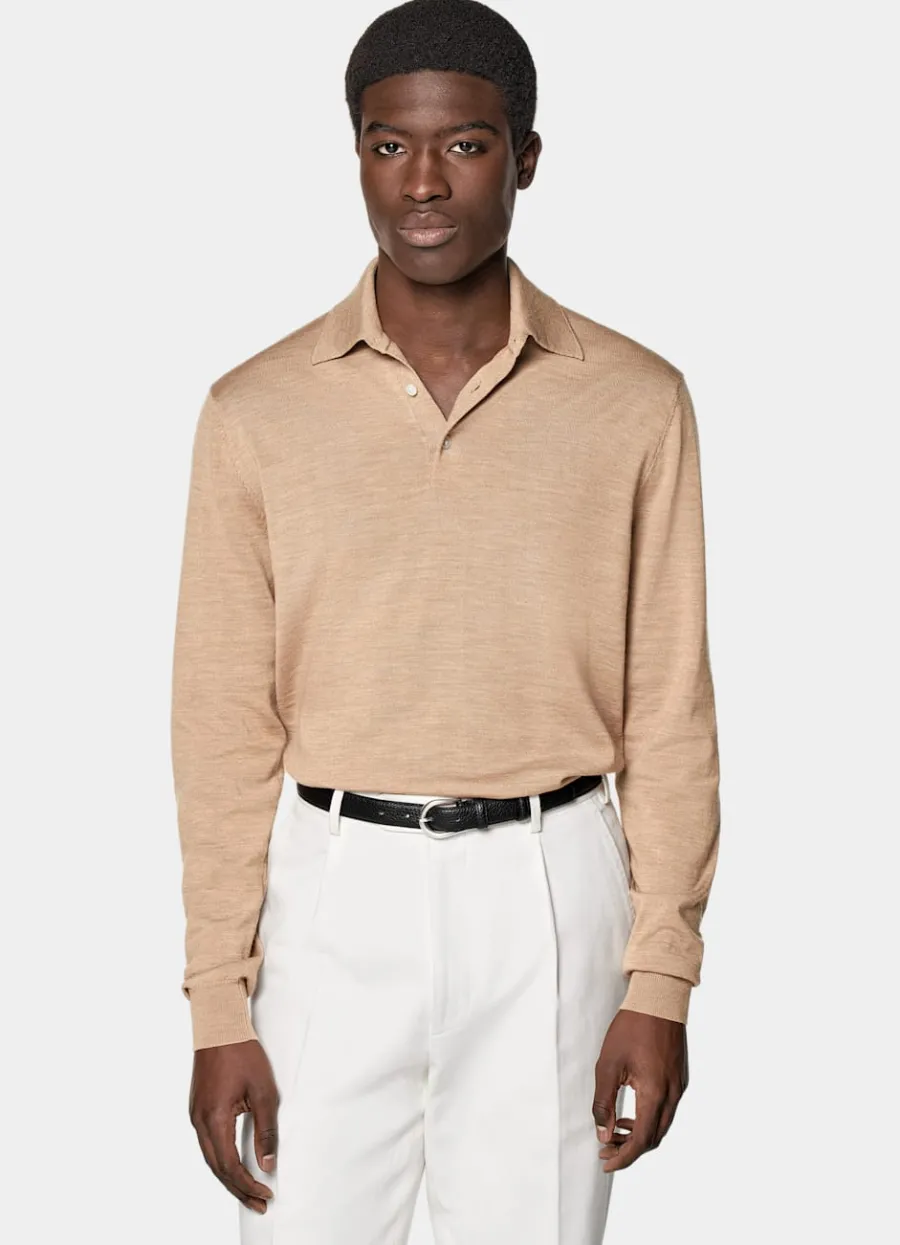 Best Merino Poloshirt Langarm mittelbraun Poloshirts | Poloshirts